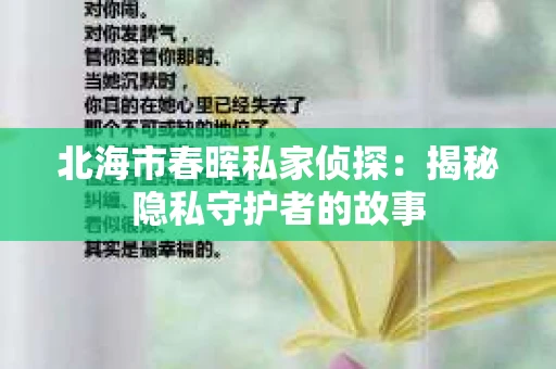 北海市春晖私家侦探：揭秘隐私守护者的故事